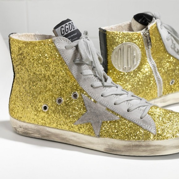 Golden Goose sneakers francy all over glitter in camoscio lime glitter - Picture 4 of 5